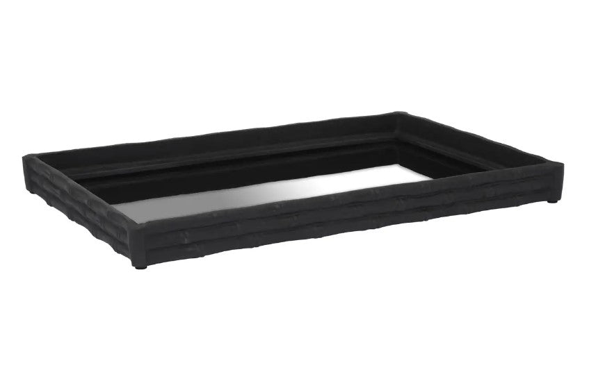 Black Bamboo Effect Tray with Mirror Base